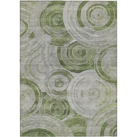 Artichoke Green And Silver Geometric Washable Indoor Outdoor Area Rug Photo 1