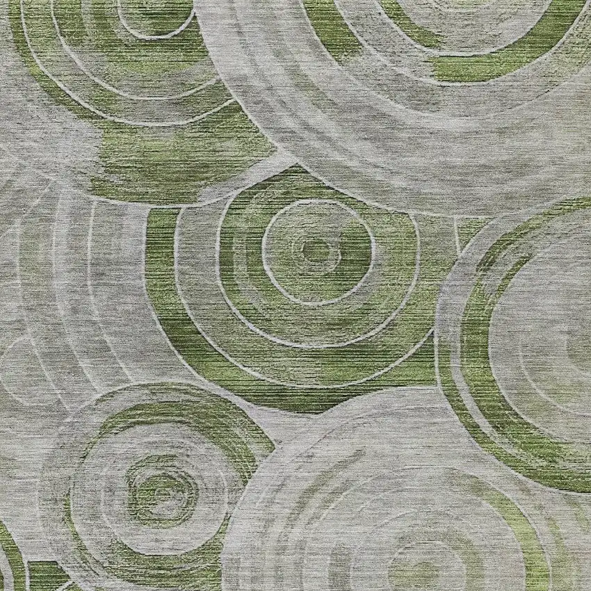 Artichoke Green And Silver Geometric Washable Indoor Outdoor Area Rug Photo 6