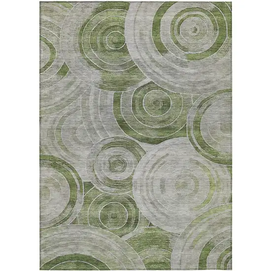 Artichoke Green And Silver Geometric Washable Indoor Outdoor Area Rug Photo 3