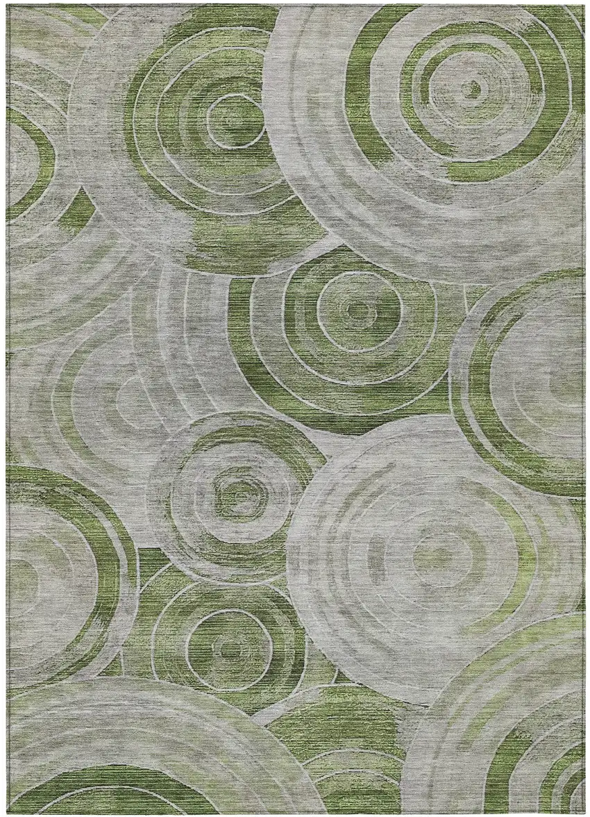Artichoke Green And Silver Geometric Washable Indoor Outdoor Area Rug Photo 3