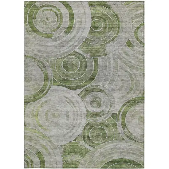 Artichoke Green And Silver Geometric Washable Indoor Outdoor Area Rug Photo 1