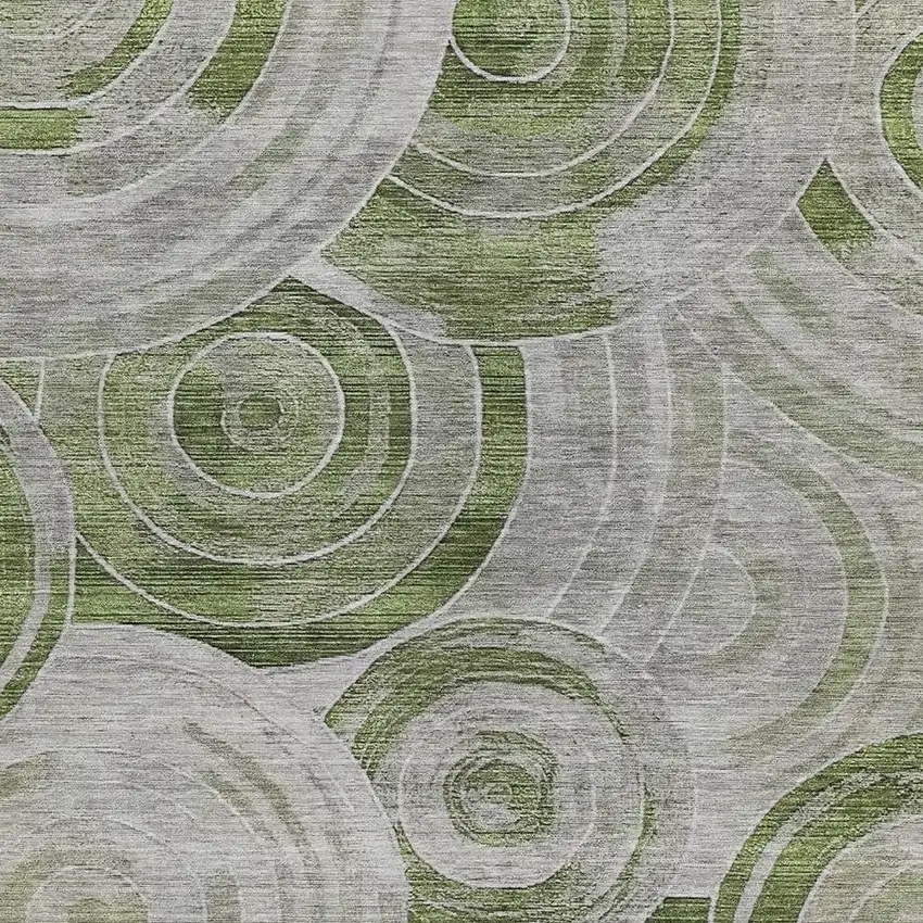 Artichoke Green And Silver Geometric Washable Indoor Outdoor Area Rug Photo 3