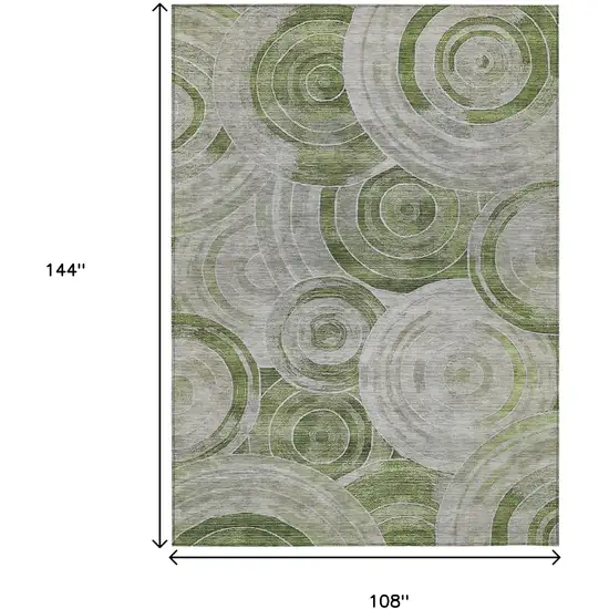 Artichoke Green And Silver Geometric Washable Indoor Outdoor Area Rug Photo 9