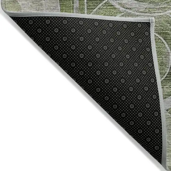 Artichoke Green And Silver Geometric Washable Indoor Outdoor Area Rug Photo 7