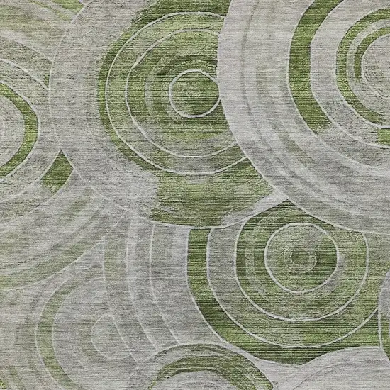 Artichoke Green And Silver Geometric Washable Indoor Outdoor Area Rug Photo 6