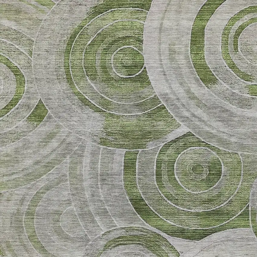 Artichoke Green And Silver Geometric Washable Indoor Outdoor Area Rug Photo 6