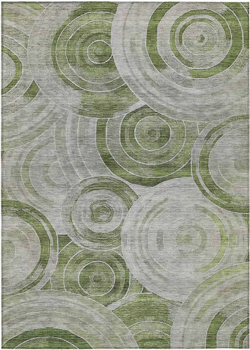 Artichoke Green And Silver Geometric Washable Indoor Outdoor Area Rug Photo 8