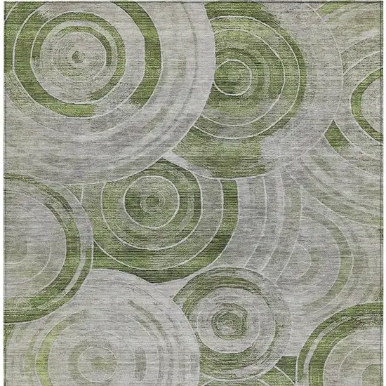 Artichoke Green And Silver Geometric Washable Indoor Outdoor Area Rug Photo 3