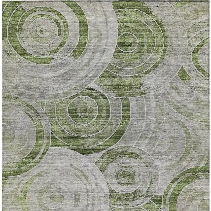 Artichoke Green And Silver Geometric Washable Indoor Outdoor Area Rug Photo 3