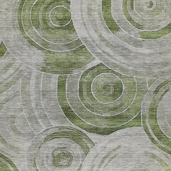 Artichoke Green And Silver Geometric Washable Indoor Outdoor Area Rug Photo 6