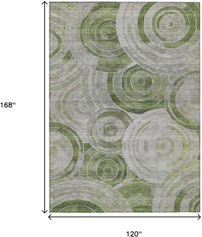 Artichoke Green And Silver Geometric Washable Indoor Outdoor Area Rug Photo 9