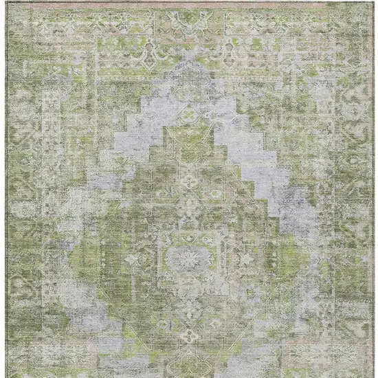 Artichoke Green And Silver Medallion Washable Indoor Outdoor Area Rug Photo 4