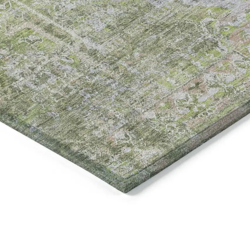 Artichoke Green And Silver Medallion Washable Indoor Outdoor Area Rug Photo 5