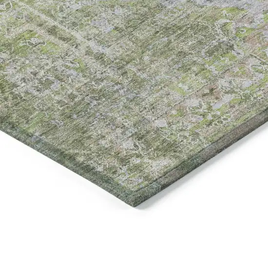 Artichoke Green And Silver Medallion Washable Indoor Outdoor Area Rug Photo 4