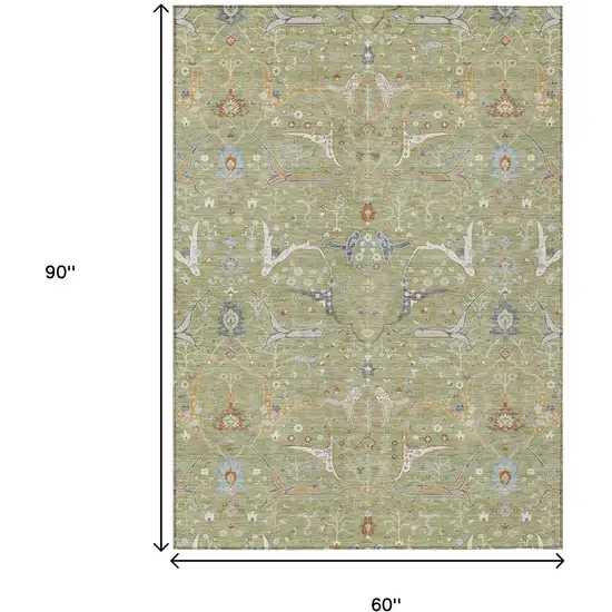 Artichoke Green And Sky Blue Floral Washable Indoor Outdoor Area Rug Photo 3