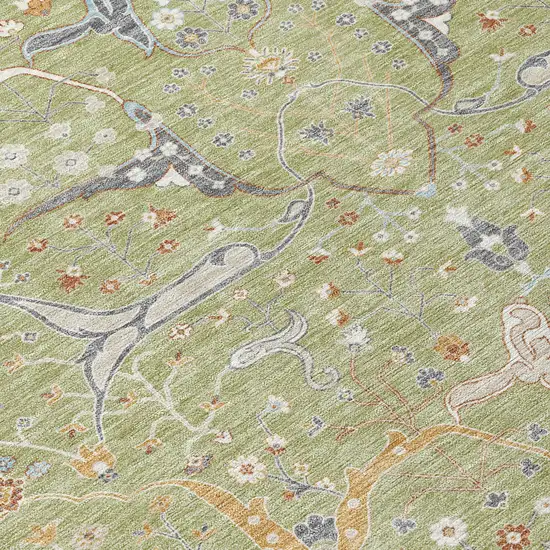 Artichoke Green And Sky Blue Floral Washable Indoor Outdoor Area Rug Photo 7