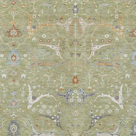 Artichoke Green And Sky Blue Floral Washable Indoor Outdoor Area Rug Photo 4