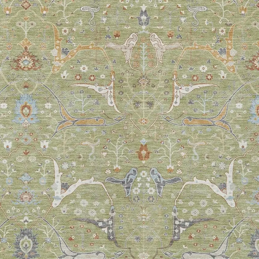 Artichoke Green And Sky Blue Floral Washable Indoor Outdoor Area Rug Photo 4