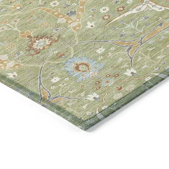 Artichoke Green And Sky Blue Floral Washable Indoor Outdoor Area Rug Photo 6