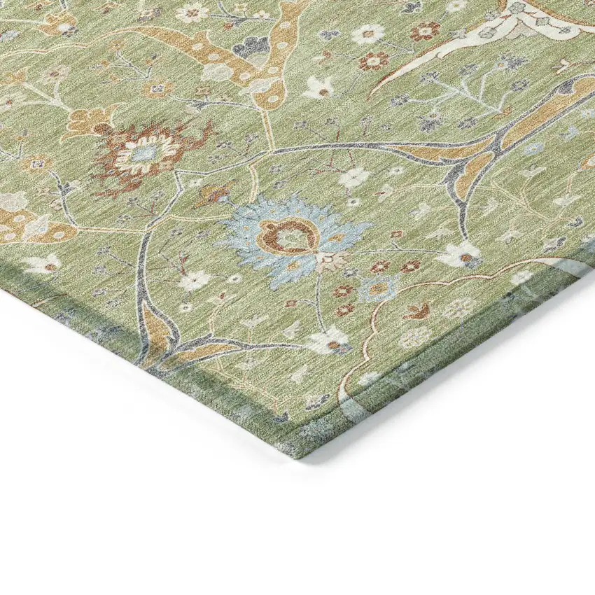 Artichoke Green And Sky Blue Floral Washable Indoor Outdoor Area Rug Photo 6