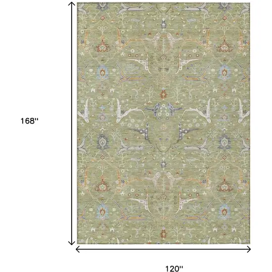 Artichoke Green And Sky Blue Floral Washable Indoor Outdoor Area Rug Photo 3