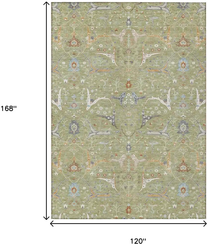 Artichoke Green And Sky Blue Floral Washable Indoor Outdoor Area Rug Photo 3