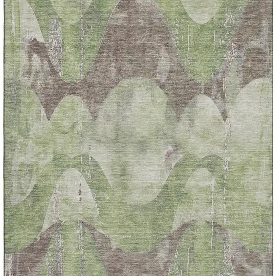 Artichoke Green And Taupe Abstract Washable Area Rug With UV Protection Photo 3