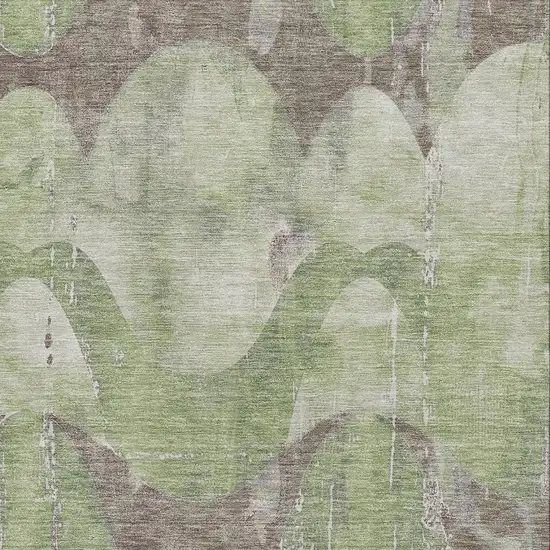 Artichoke Green And Taupe Abstract Washable Area Rug With UV Protection Photo 2
