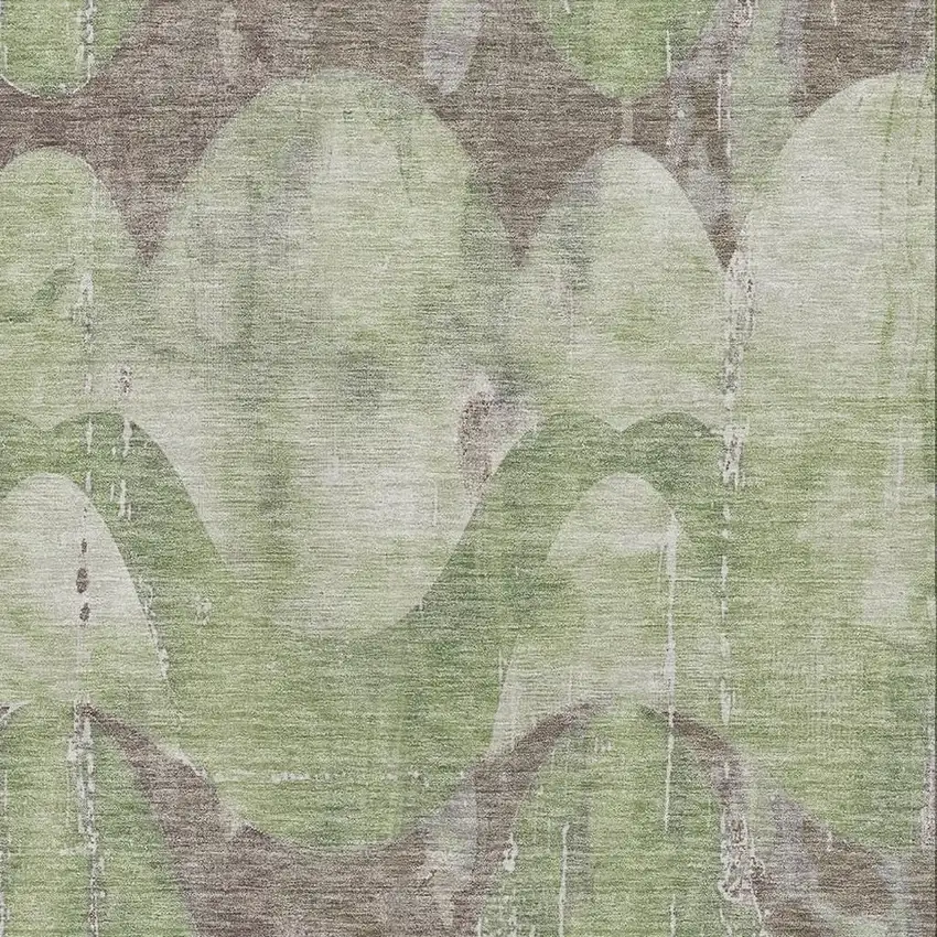 Artichoke Green And Taupe Abstract Washable Area Rug With UV Protection Photo 2