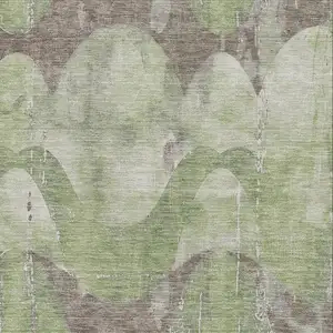Photo of Artichoke Green And Taupe Abstract Washable Area Rug With UV Protection