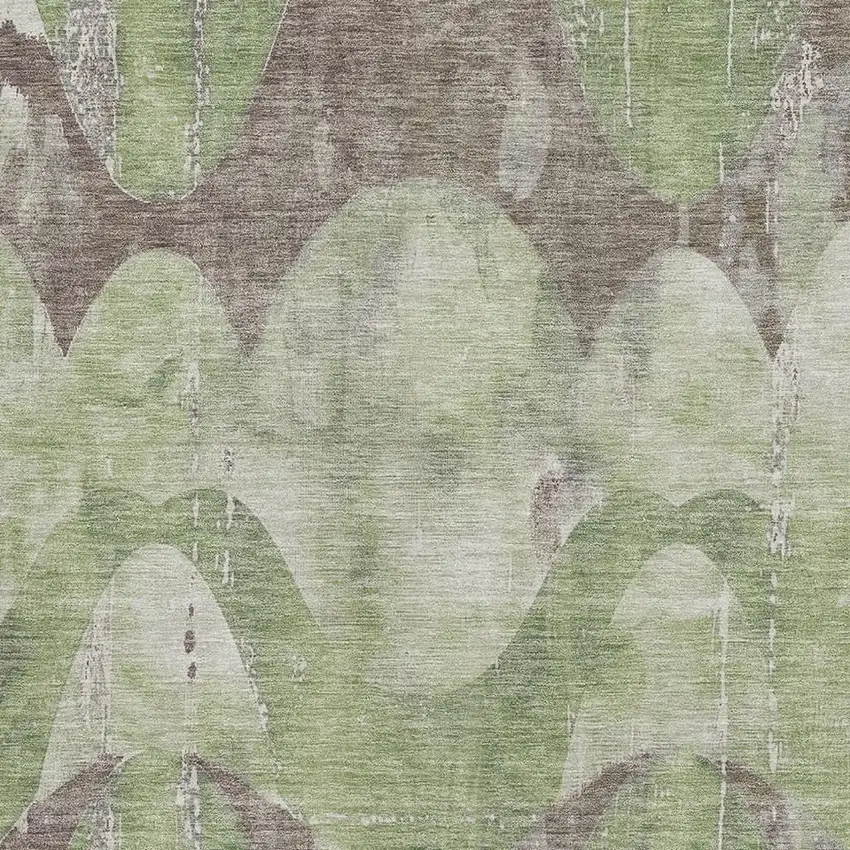 Artichoke Green And Taupe Abstract Washable Area Rug With UV Protection Photo 2