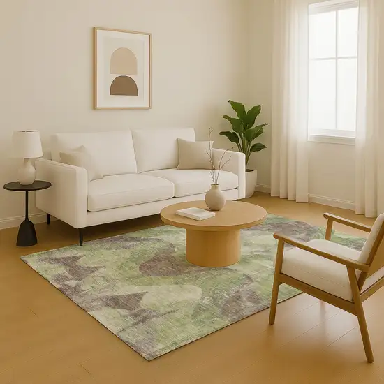 Artichoke Green And Taupe Abstract Washable Area Rug With UV Protection Photo 5