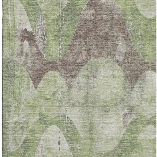 Artichoke Green And Taupe Abstract Washable Area Rug With UV Protection Photo 2