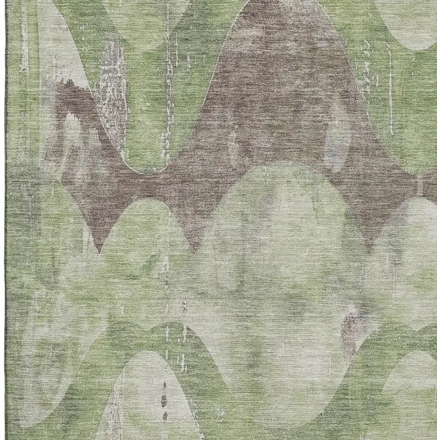Artichoke Green And Taupe Abstract Washable Area Rug With UV Protection Photo 2