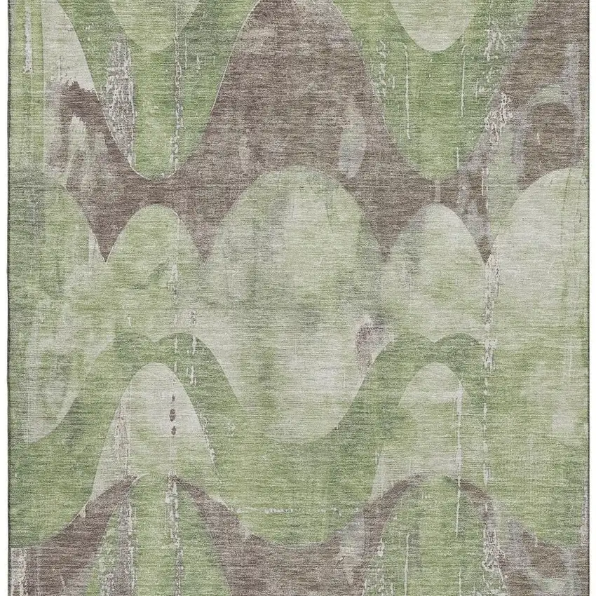 Artichoke Green And Taupe Abstract Washable Area Rug With UV Protection Photo 3
