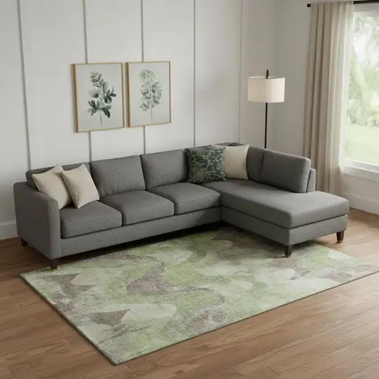 Artichoke Green And Taupe Abstract Washable Area Rug With UV Protection Photo 2