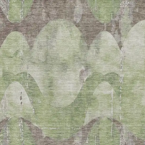 Artichoke Green And Taupe Abstract Washable Area Rug With UV Protection Photo 2