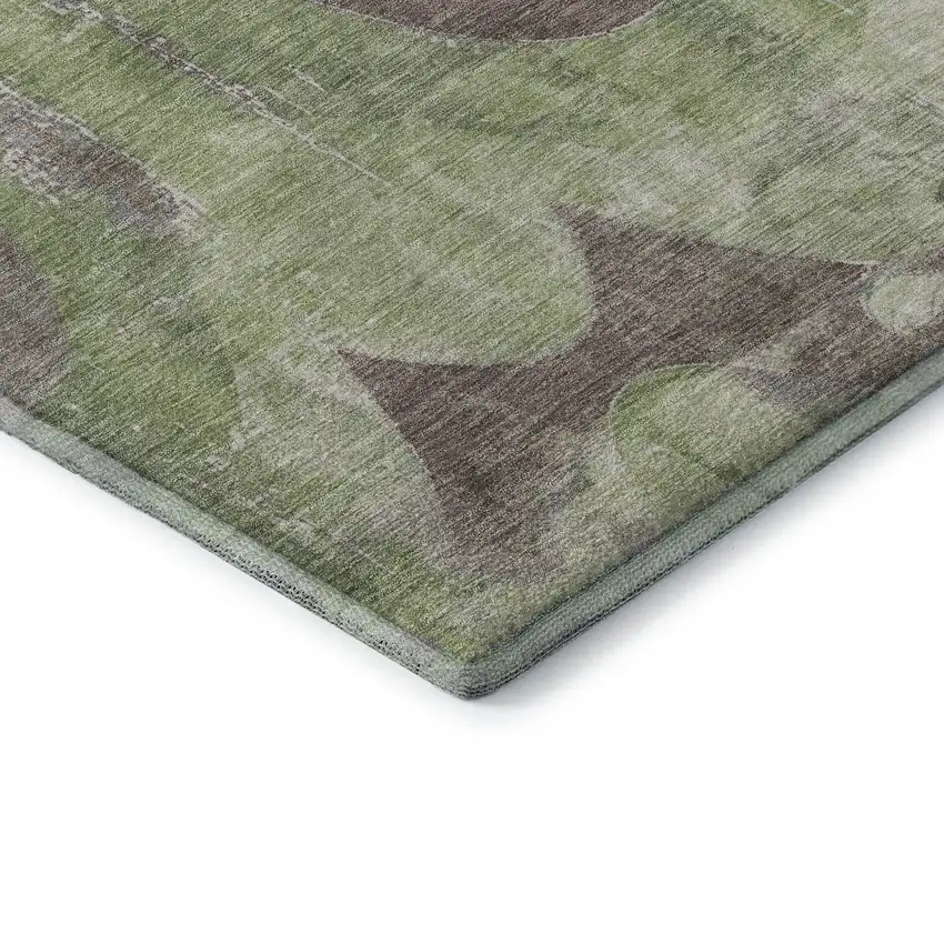 Artichoke Green And Taupe Abstract Washable Area Rug With UV Protection Photo 7