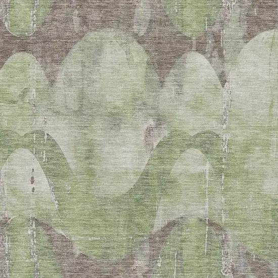 Artichoke Green And Taupe Abstract Washable Area Rug With UV Protection Photo 2