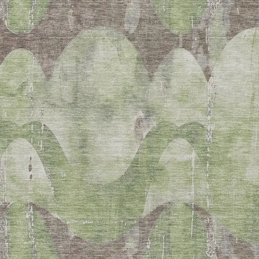 Artichoke Green And Taupe Abstract Washable Area Rug With UV Protection Photo 2