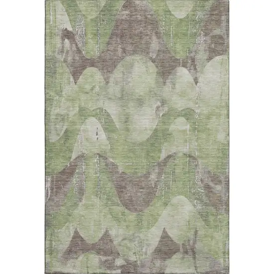 Artichoke Green And Taupe Abstract Washable Area Rug With UV Protection Photo 1