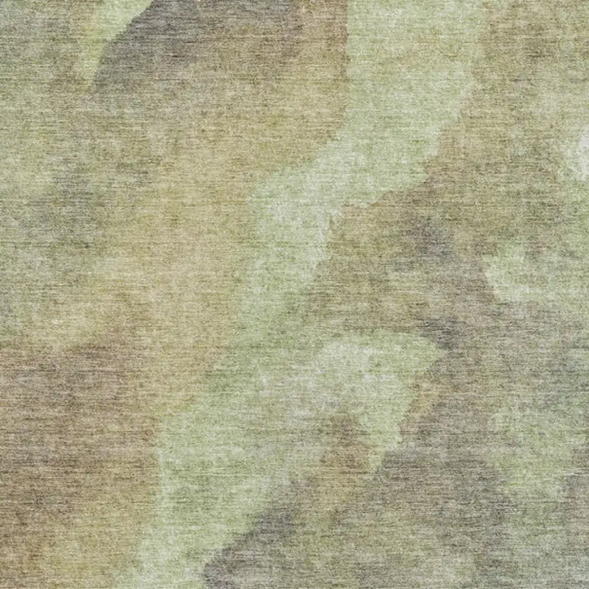 Artichoke Green And Taupe Abstract Washable Indoor Outdoor Area Rug Photo 1