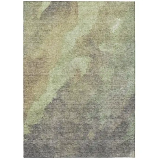 Artichoke Green And Taupe Abstract Washable Indoor Outdoor Area Rug Photo 8
