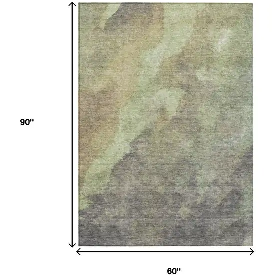 Artichoke Green And Taupe Abstract Washable Indoor Outdoor Area Rug Photo 8