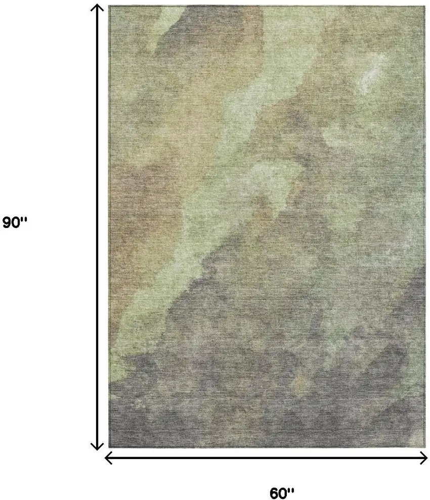 Artichoke Green And Taupe Abstract Washable Indoor Outdoor Area Rug Photo 8