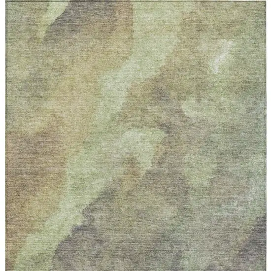Artichoke Green And Taupe Abstract Washable Indoor Outdoor Area Rug Photo 1