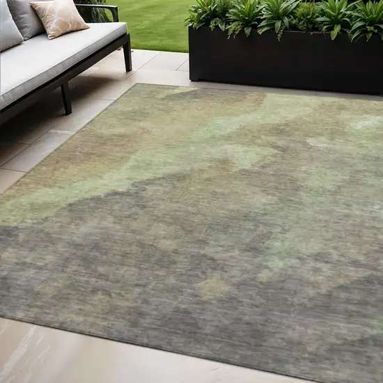Artichoke Green And Taupe Abstract Washable Indoor Outdoor Area Rug Photo 2