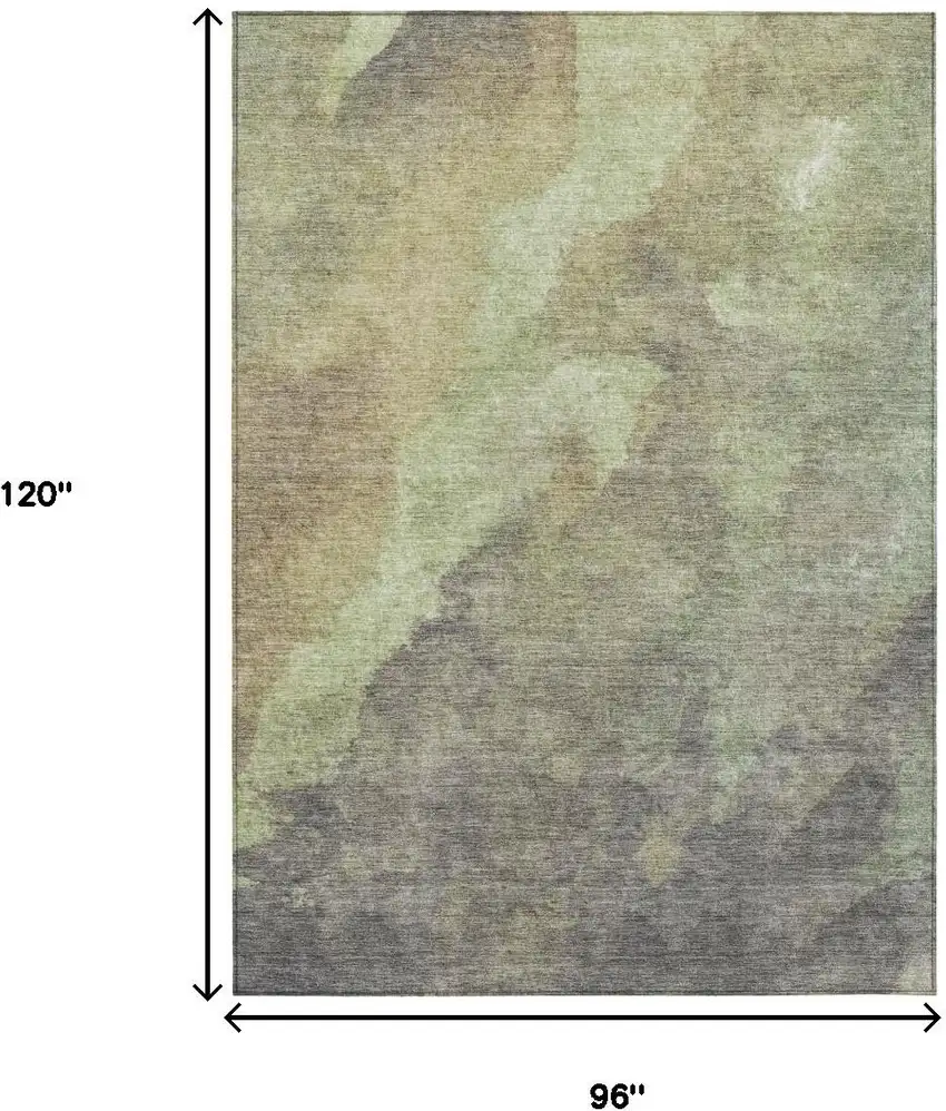 Artichoke Green And Taupe Abstract Washable Indoor Outdoor Area Rug Photo 3
