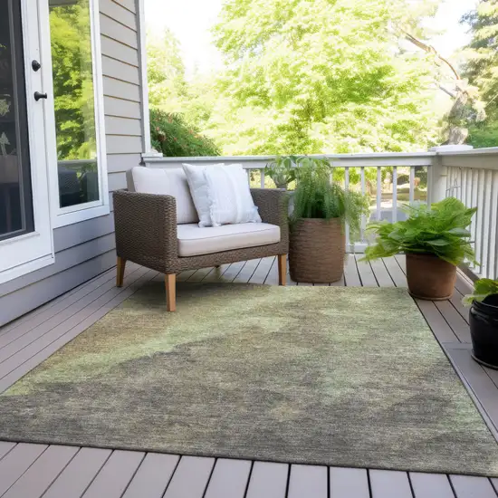 Artichoke Green And Taupe Abstract Washable Indoor Outdoor Area Rug Photo 7
