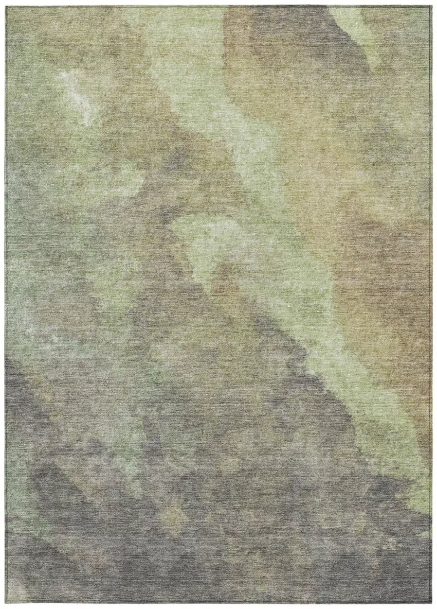 Artichoke Green And Taupe Abstract Washable Indoor Outdoor Area Rug Photo 6